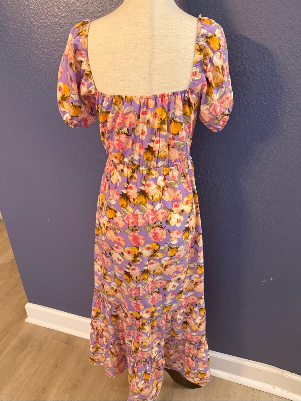 Inspired Hearts Lavender Floral Maxi Dress with Puff Sleeves - Picture 5 of 7
